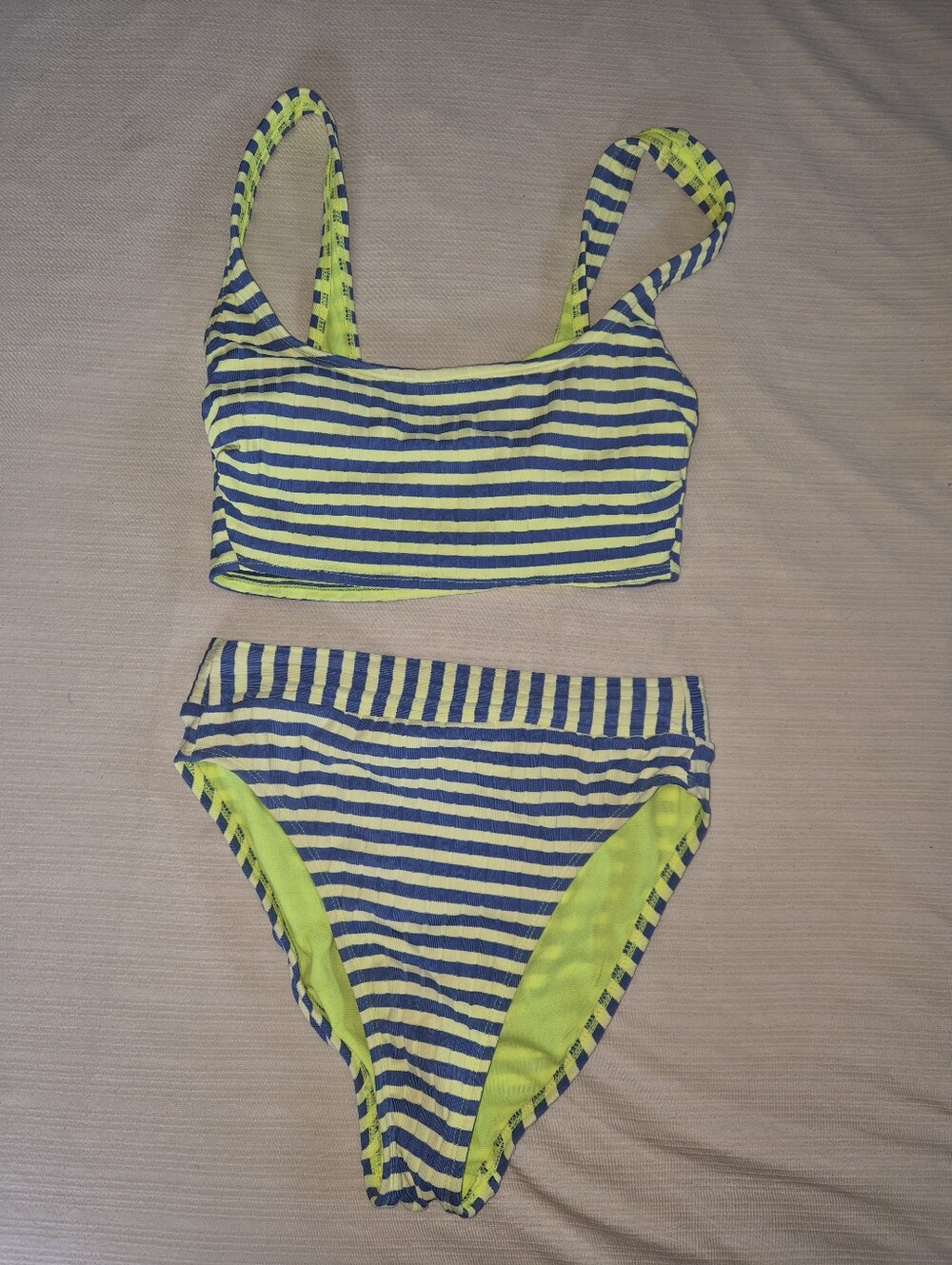 Funky Blue + Neon Yellow/Green Striped Bikini